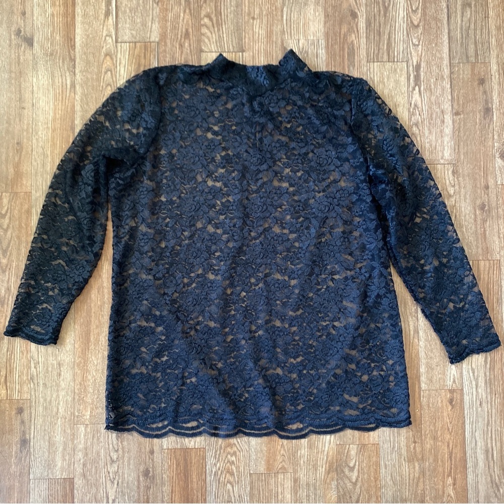 Black Lace Blouse XL* No Tag READ Goth Dark Vampy Alt Romantic Long Sleeve Top